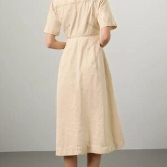 ROSETTA GETTY Beige Twill Cotton Short Sleeve Button Front Dress Size 6 - Picture 2 of 11